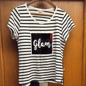 Max Jeans Black and White Striped Tee with Sequin Accent